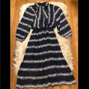 J.S.J Vintage Nautical Stripe pleated midi dress, sailor style, size 6